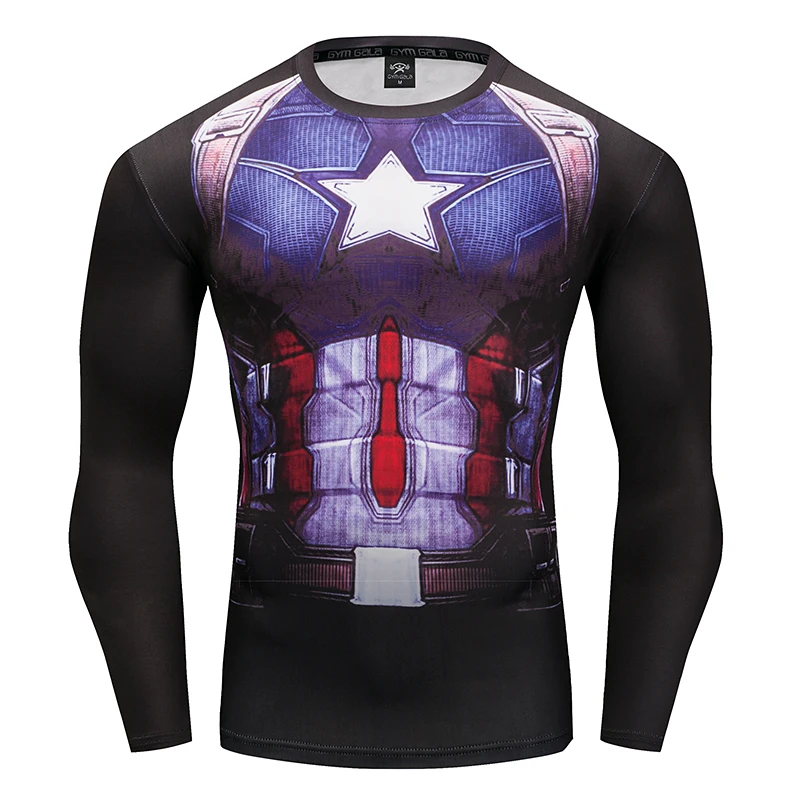 

Men Long Sleeve Compression Shirt 3D Anime Superhero Superman Captain America T Shirt Tights Fitness Men Tops & Tees