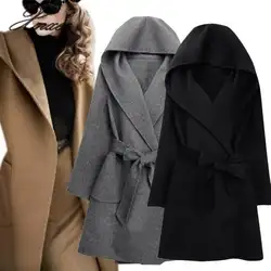Новинка 2019, зимнее женское шерстяное пальто с длинными рукавами, Двусторонняя одежда, свободная теплая шерстяная куртка с поясом, верхняя