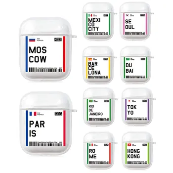 

Soft Clear Air Tickets Style Protective Cases for Apple Airpods 1st 2nd Gen TWS Earphone Box New York Moscow Berlin Paris Case