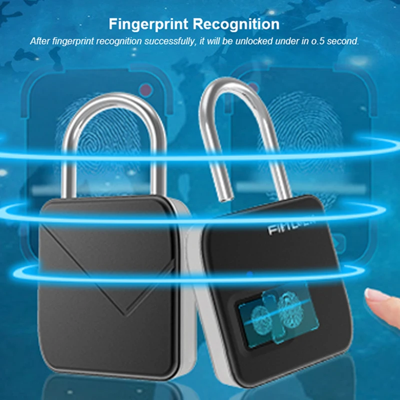 Fipilock Smart Fingerprint Lock Keyless USB Rechargeable Access IP65 Waterproof Anti-Theft Security Padlock Door Luggage Lock