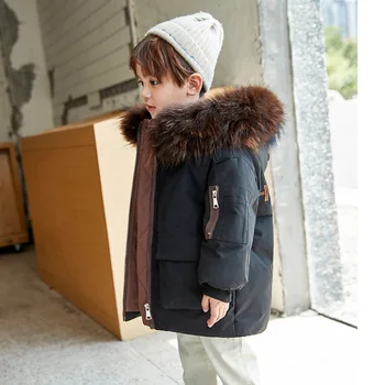 

Winter 2020 New Boys' Down Jacket Korean Version Medium Long Foreign Style Thickened White Duck Down Filled Hooded Fashion Coat