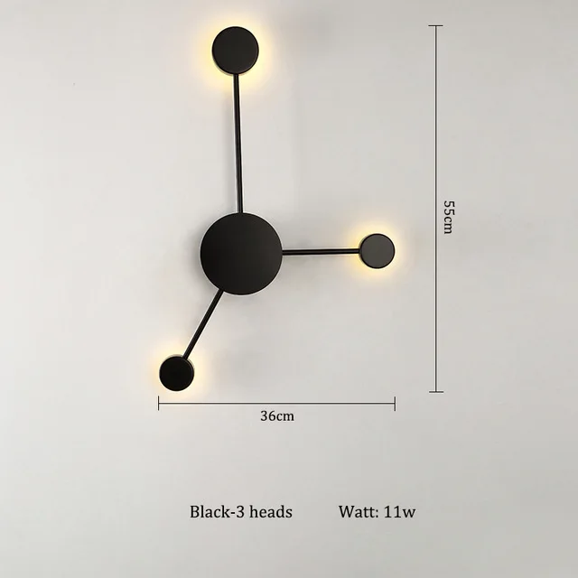 Black -3 Heads Современный настенный светильник в скандинавском стиле, прикроватный настенный светильник для гостиной, спальни, черный, золотой, белый, домашний декор для детской комнаты, Wandlamp ac220в - Цвет абажура: Black -3 Heads