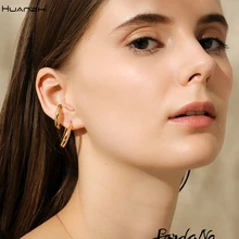 HUANZHI Новая мода золотой, серебряный, двухслойный круг серебряные иглы серьги преувеличенные крюк шпильки геометрической формы серьги