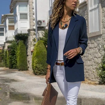 

Women Fashion Blazer Office Ladies Slim Solid Color Jackets Fashion Long Sleeve Pocket Small Blazer Black XL