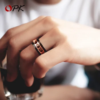 

OPK men jewelry fashion ring can rotate Roman digital men ring heart men hip hop personality net red titanium steel food ring