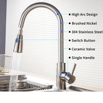

Water Mixer Tap Pull Out Kitchen Faucets with 2 Spray Modes High Arc Bathroom Basin Sink Faucets Pull Down Sprayer Ceramic Valve