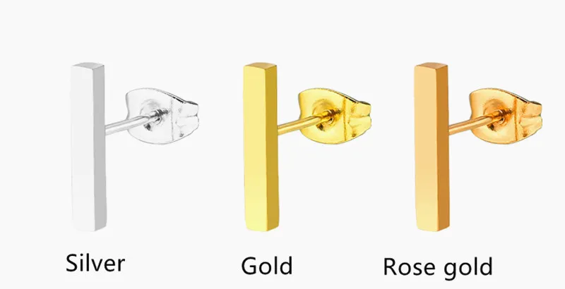 

New 2020 Simple Earrings Stainless Steel For Bar Women Rose Gold Geometric Long Square Stud Earring Jewelry Wholesale Gift 1pair