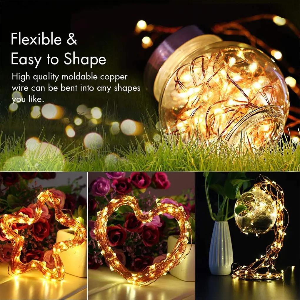 

20m/200LED Festive Outdoor Copper String Light Remote Control Timing Battery USB Garden Light For Party Christmas Decoration New
