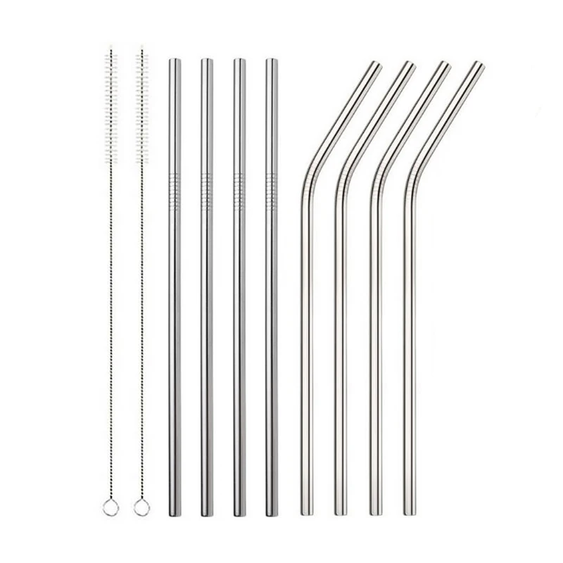 L 2set New Stainless Steel Straw Reusable Metal Drinking Straw With Cleaner Brush For Home Party Barware Bar Accessories - Цвет: L 2set