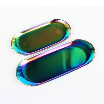 

Nordic Style Golden Oval Plate Storage Home Decoration Delicate Tray Stainless Steel Snack Tray Fruit Plates Holder Art Crafts
