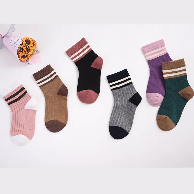 Mr Du Bear Children's Socks Autumn And Winter Crew Socks Parallel Bars Combed Cotton Kids Socks Simple Children's Socks Cute Stu