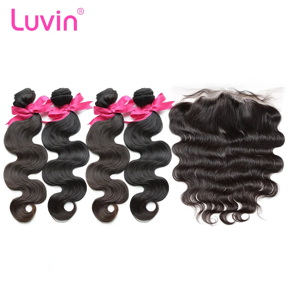 

Luvin OneCutHair 8-40 inches Brazilian Body Wave 10A Virgin Human Hair Bundle With13x4 Frontal Closure 3 4 Bundle Hair Extension
