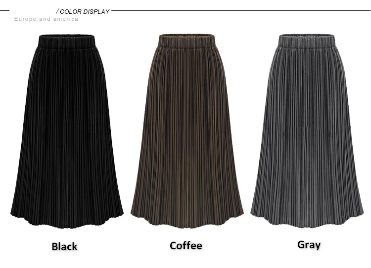 Womens Velvet Pleated Skirts Autumn Winter Fashion Solid Color High Waisted Elastic Skinny Casual Party Vintage Skirt ouc628