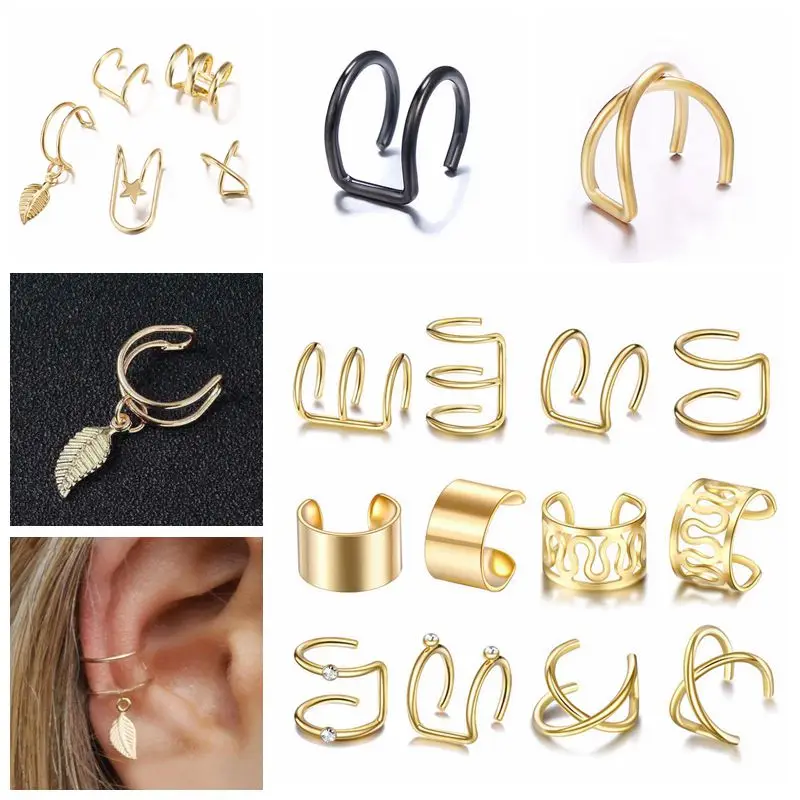

Canner Fashion Gold Color Ear Clip Leaf Cuff Earrings for Women Climbers No Piercing Fake Cartilage Earring Jewelry Wholesale