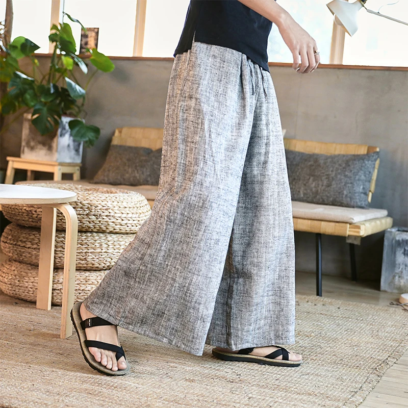 Man Cotton Linen Wide Leg Pant Men Casual Stripe Straight Trousers 2020 Male Traditional Chinese Style Pants Trousers 2020 New Man Cotton Linen Wide Leg Pant Men Casual Stripe Straight Trousers 2020 Male Traditional Chinese Style Pants Trousers 2020 New