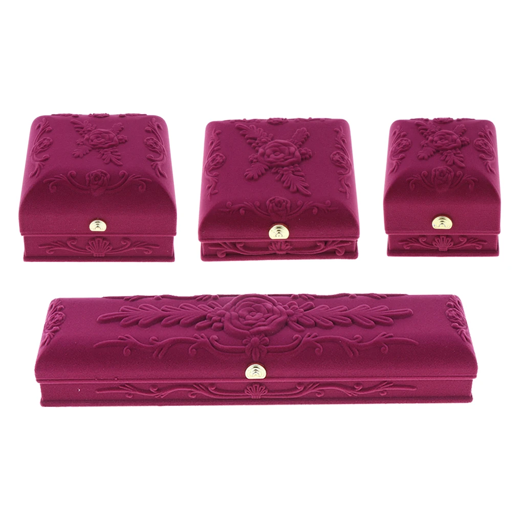 Prettyia Velvet Jewellery Display Case Necklace Bracelet Rings Storage Box