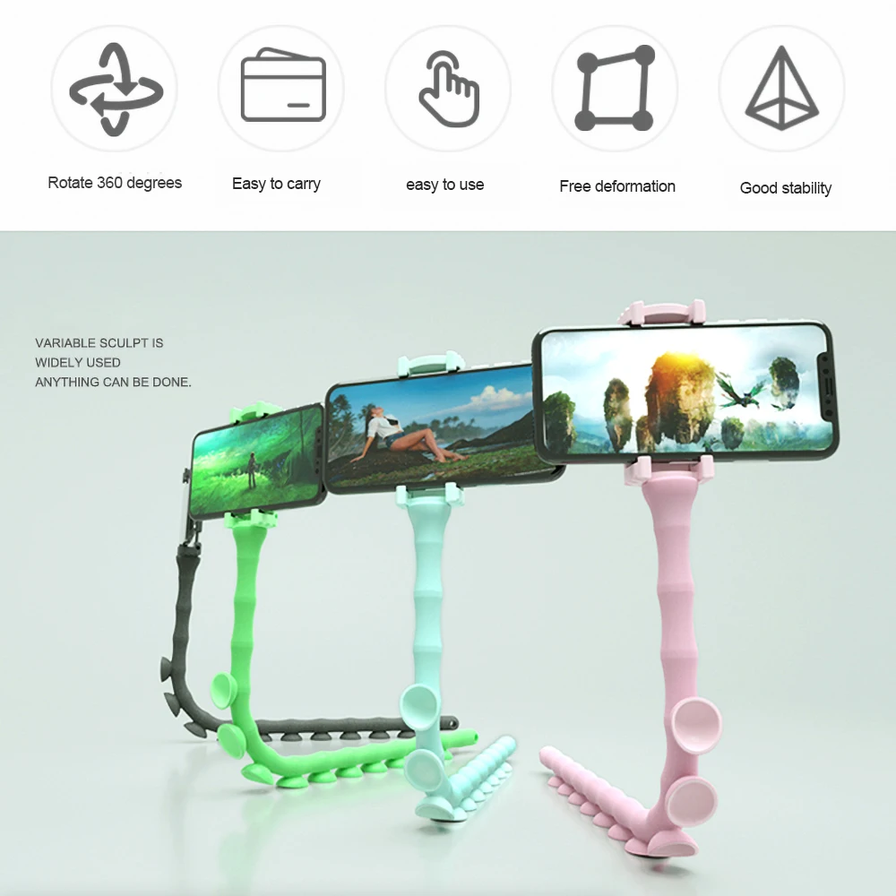 

Kebidumei Hot Flexible Worm Mobile Phone Bracket Suction Cup Phone Mount Clamp Cute Caterpillar Lazy Worm Phone Stand Holder
