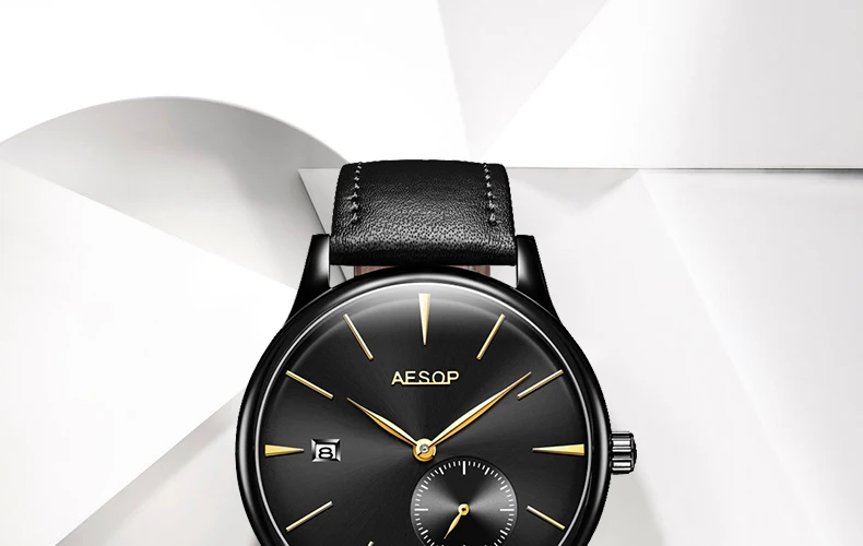 Aesop clássico relógio mecânico masculino data calendário