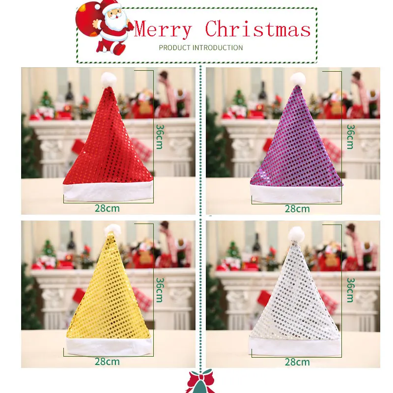 New Sequin Xmas Hat Santa Christmas Adult Cap Christmas Hat Xmas Party Supplies Christmas Decoration For Home Navidad Decor