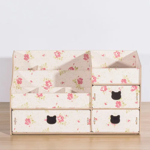 

Household items large multi-layer desktop cosmetics storage box wooden drawer storage box dressing table rack