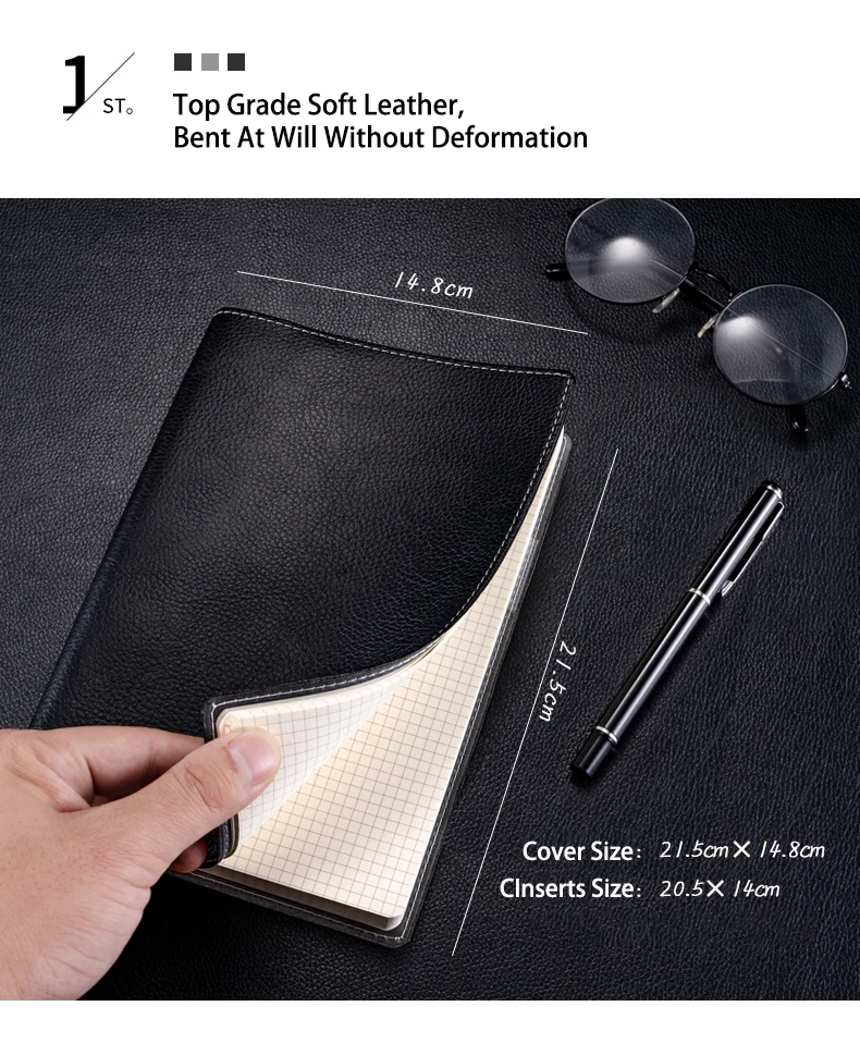 Preto PU couro minimalista Notebook com Pen