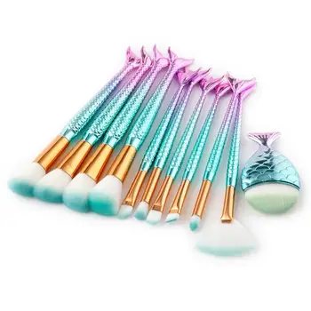 

11pcs Pro Mermaid Makeup Brushes Foundation Eyebrow Eyeliner Blush Powder Cosmetic Concealer Professional Makeup Brushes Set