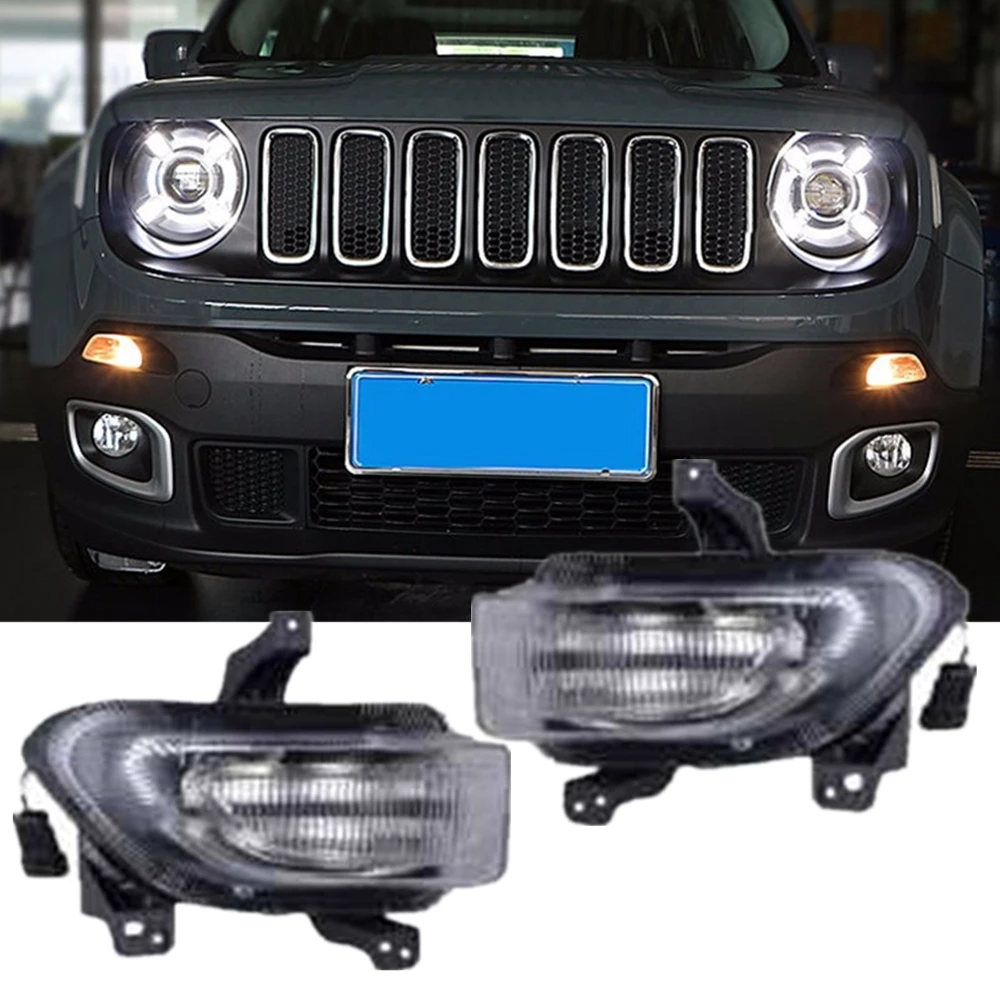 Автомобильные светодиодные дневные ходовые огни светильник для Jeep Renegade 2015 2016 2017 2018 Белый DRL Янтарный сигнальные лампы 2 шт.