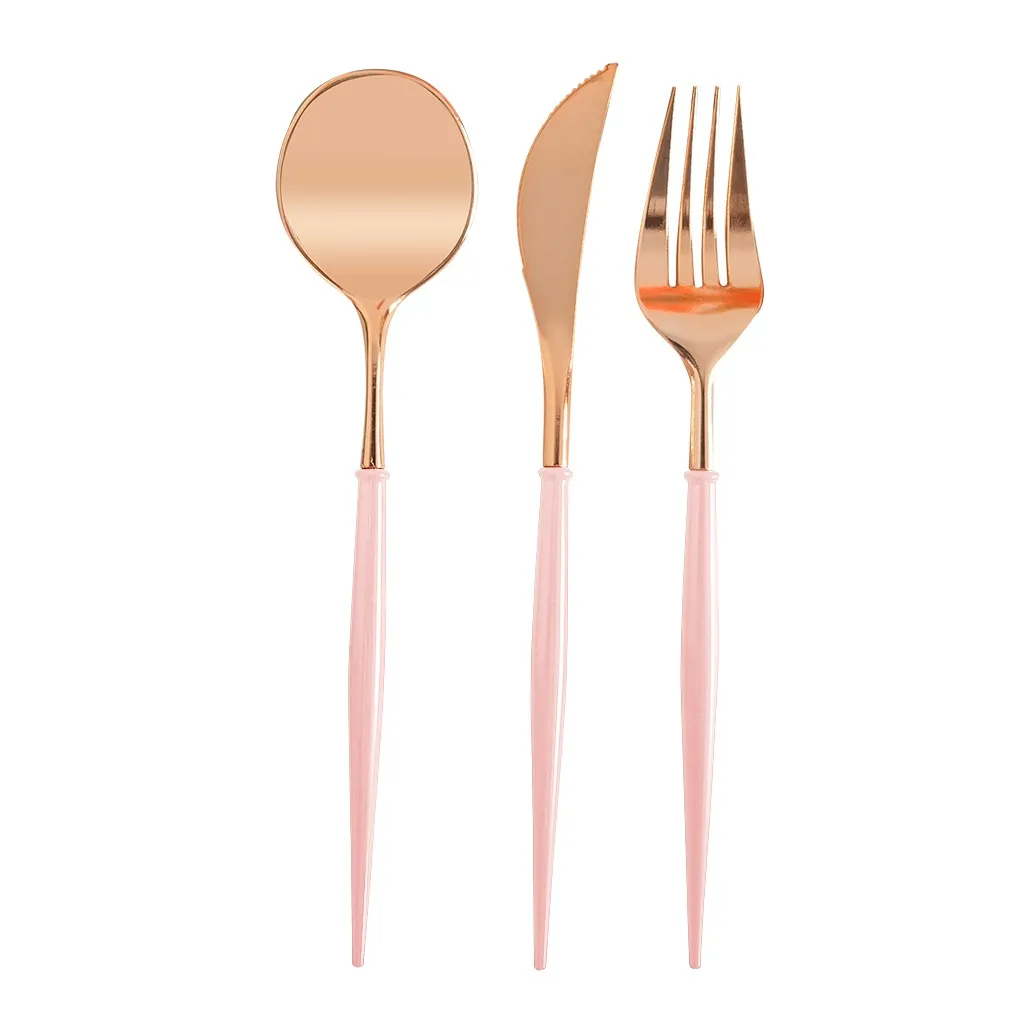 5 set Plastic Rose Gold Tableware Set Cutlery Western Food Tableware Teaspoon Luxury Knife fork spoon dessert Party Supplies