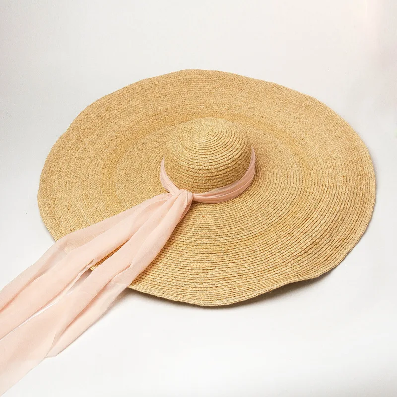 01907-HH7327 дизайн лето ручной работы рафия может сложить длинный цвет ленты Леди Шляпа Fedora Женская Досуг праздник пляжная шляпа