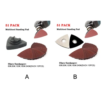 

51pcs Oscillating Multitools Durable Portable Polishing Triangle Sandpaper Woodworking Home Power Tool Saw Blades Sand Disc Kit