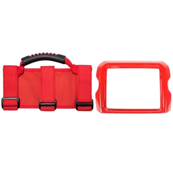 

5 Pcs Car Accessories: 4 Pcs Roll Bar Grab Handles & 1 Pcs GPS Navigation Panel Frame for Jeep Wrangler JL 2018-2020