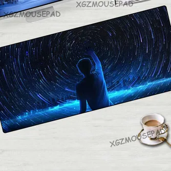 

XGZ Anime Large Mouse Pad Black Lock Edge Universe Starry Night Scene Boy Computer Desk Mat Forest Natural Rubber Non-slip