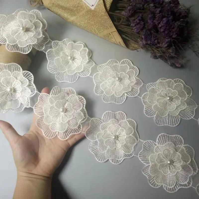10 шт. слоновая кость жемчуг большой цветок DIY растворимые Свадебные Кружева