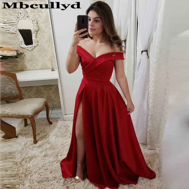 

Mbcullyd Sexy Off Shoulder Prom Dress Long 2019 High Side Split A-line Formal Evening Dress Party For Women Graduation Dresses