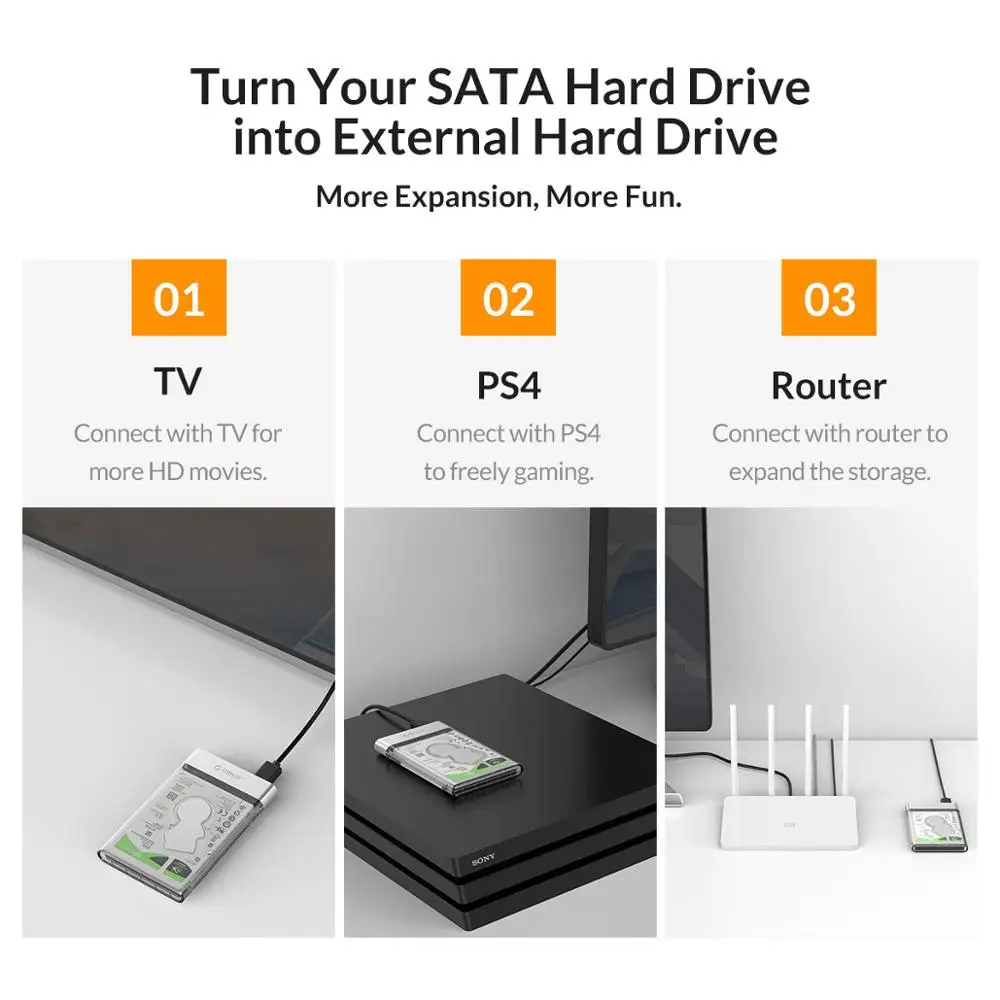ORICO HDD Case 2.5 inch Transparent Box USB3.0 HDD Enclosure Micro-B SATA to USB 3.0 Hard Disk Case 6Gbps Support 4TB UASP Case
