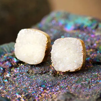 Women Earrings Unique Natural Drusy Stud Earrings Designer Bohemian Earrings US European Drusy Jewelry Dropshipping