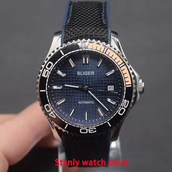 

Sapphire crystal Bliger 41mm blue dial luminous marks luxury brand sporty style automatic movement men's wrist watch