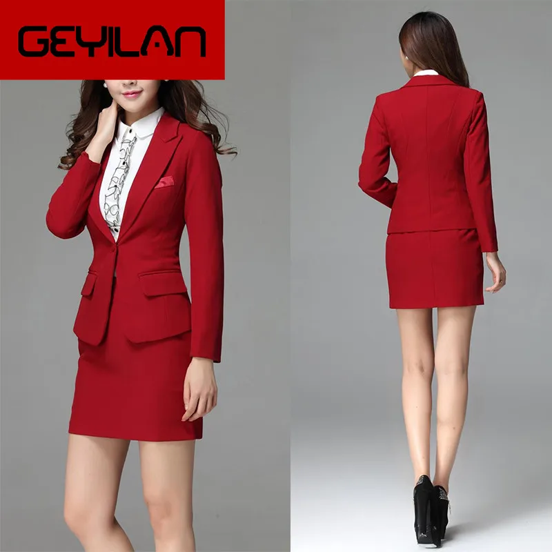 US $130.93 Custom Burgundy Women Tuxedos Notched Lapel Suits For Women One Button Formal Business Women Party Suits Ladies Skirt Suits