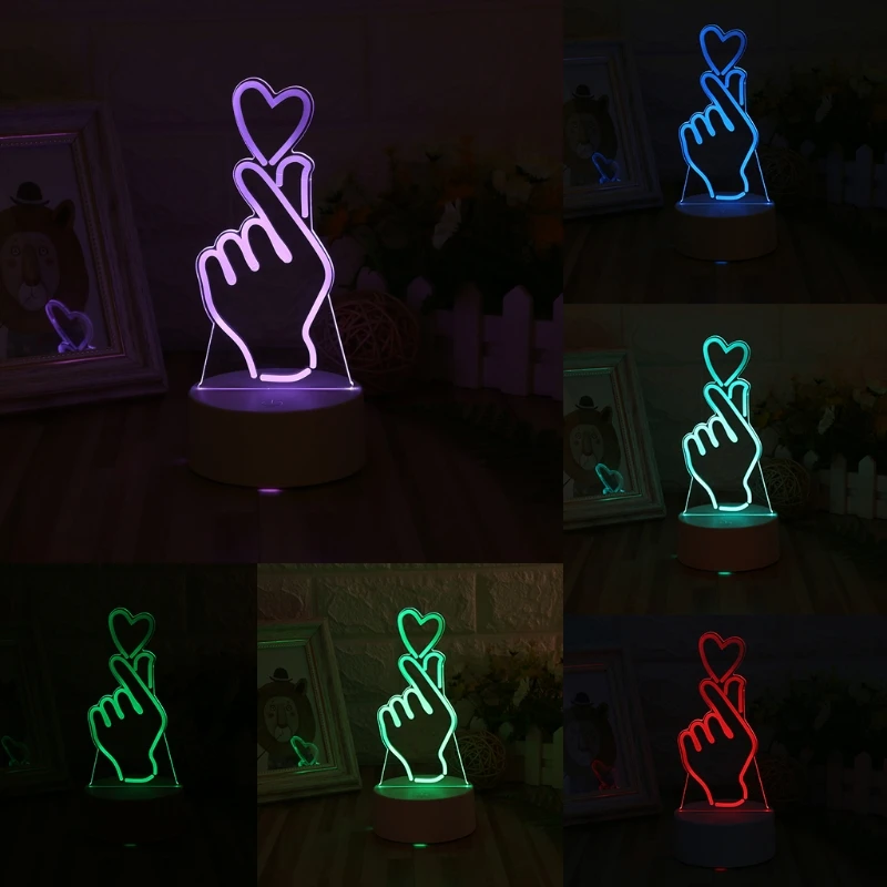 

7 Colors Changing Finger Heart Pattern USB LED Night Light 3D Desk Table Lamp Home Decor