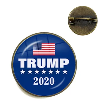 

Keep America Great 2020 USA Trump Collection Glass Cabochon Brooches Antique Bronze Collar Pins For Women Men Support Trump