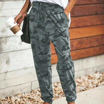 

Women Camouflage Pants Camo Casual Cargo Joggers Military Army Harem Trousers Loose Elastic Waist Lace-up Trouser