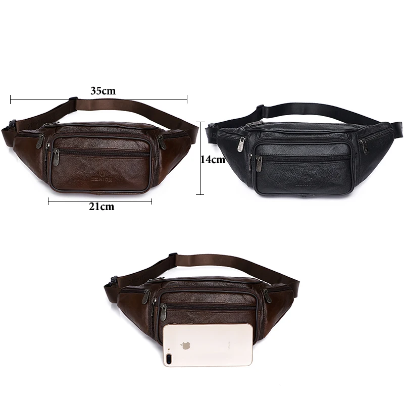 Men's Waist Pack Genuine Leather Bag Waist Belt Bag Male Leather Fanny Pack Fashion Luxury Small Shoulder Bags For Men KSK