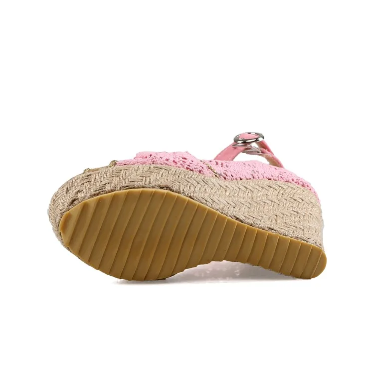 

2020 summer new hollow lace fish mouth waterproof platform high heels thick bottom fashion wedge sandals women