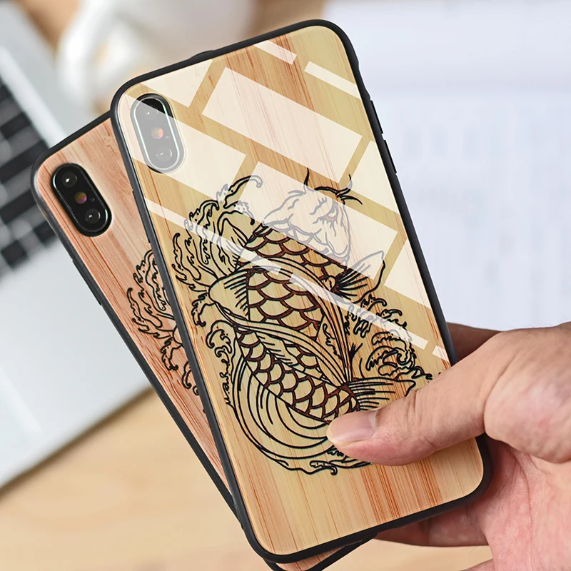 

JASTER dustproof and anti-fall new imitation wood grain tempered glass mobile phone case for iPhone 6 6S 7 8 PLUS X XS XR XS MAX