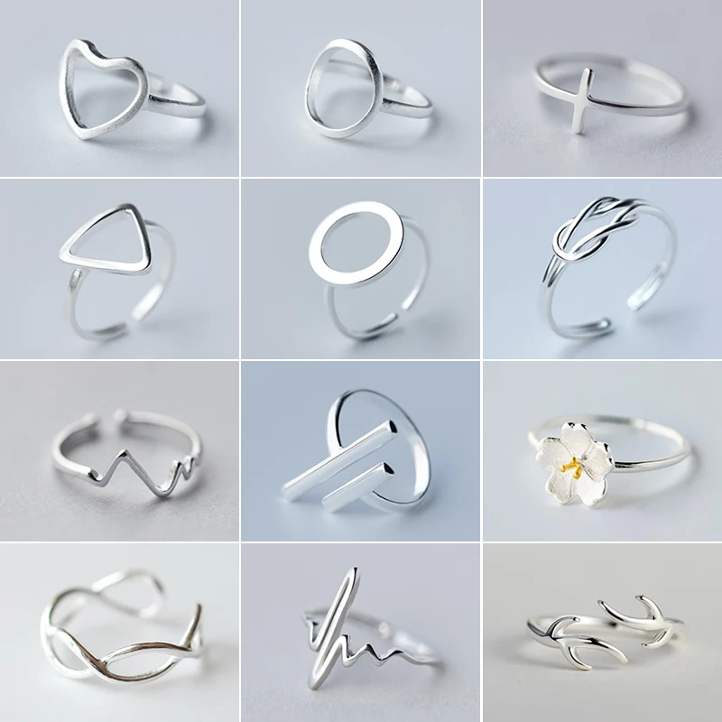 Knuckle Ring Silver-Color Jewelry Flower Geometric Round Heartbeat Women Girl Everyday