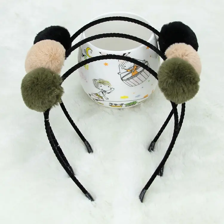 

Autumn and winter New style cute rabbit fur ball hairband plush bow headband Korean style headdress