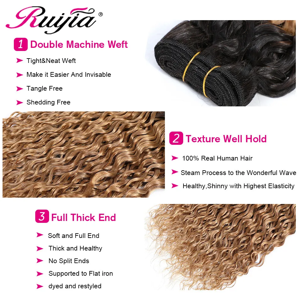 T1B 27 Colored Ombre Water Wave Human Hair Peruvian Weave Bundles Non Remy Human Hair 1 3 4 Bundles Straight Weft