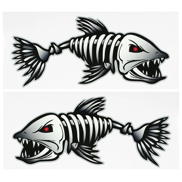 2 Pieces Fish Teeth Mouth Stickers Skeleton Fish Stickers Kayak