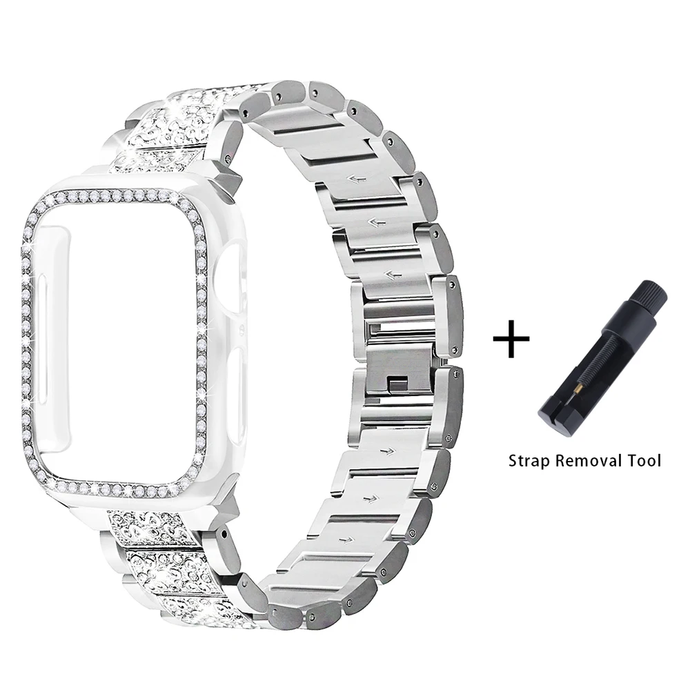Silver Add tools Ремешок+ чехол, металлический ремешок для Apple Watch Series 5, ремешок 40 мм, 44 мм, бриллиантовое кольцо 38 мм, 42 мм, браслет из нержавеющей стали iwatch 4/3/2/1 - Цвет ремешка: Silver Add tools