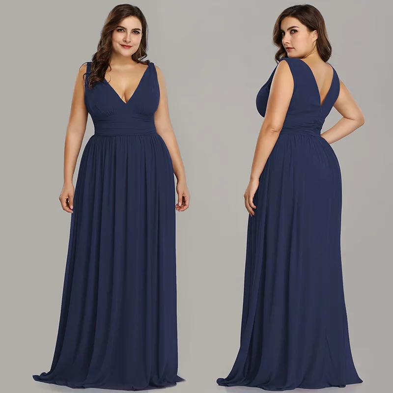 navy blue It's Yiya/платье подружки невесты для девочек; большие размеры; Vestido Madrinha; элегантное шифоновое платье без рукавов для свадебной вечеринки; C434 - Цвет: navy blue
